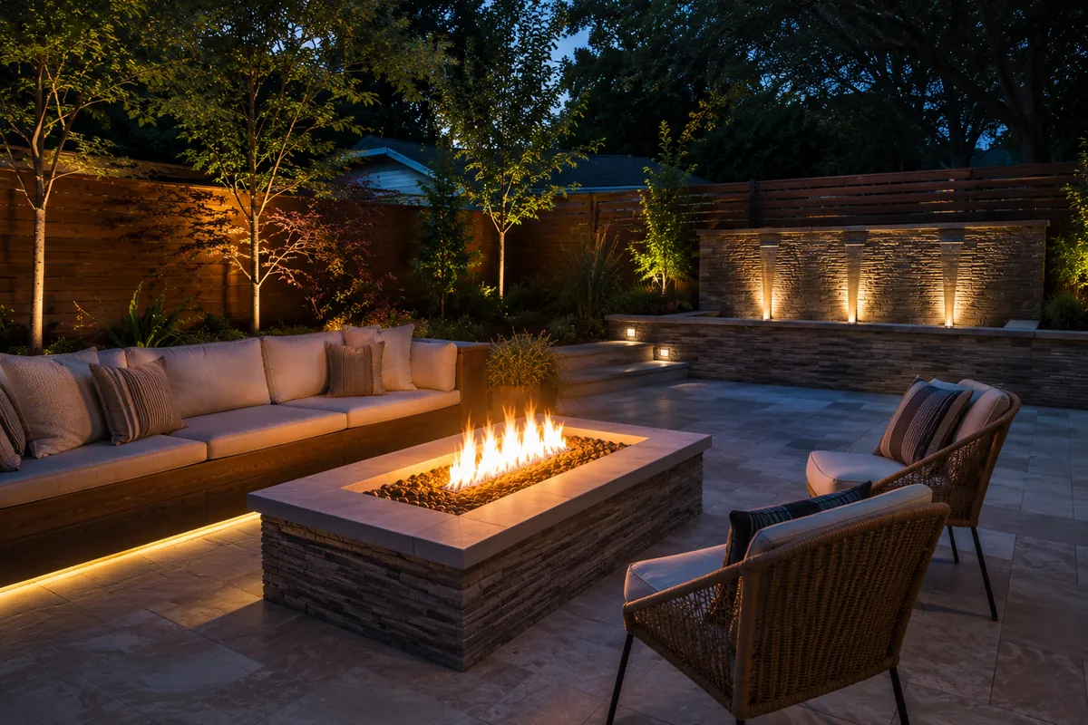 Custom paver fire pit and seating area