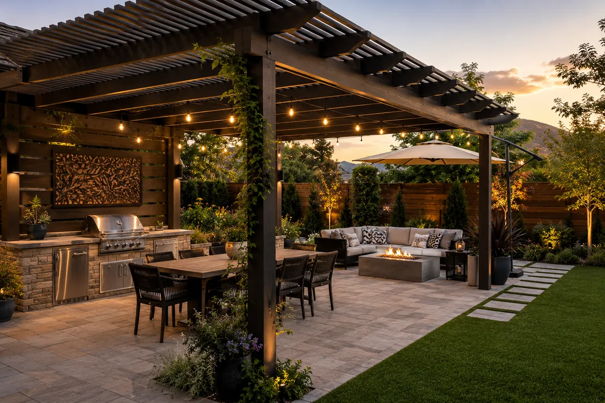 Backyard pergola over a paver patio