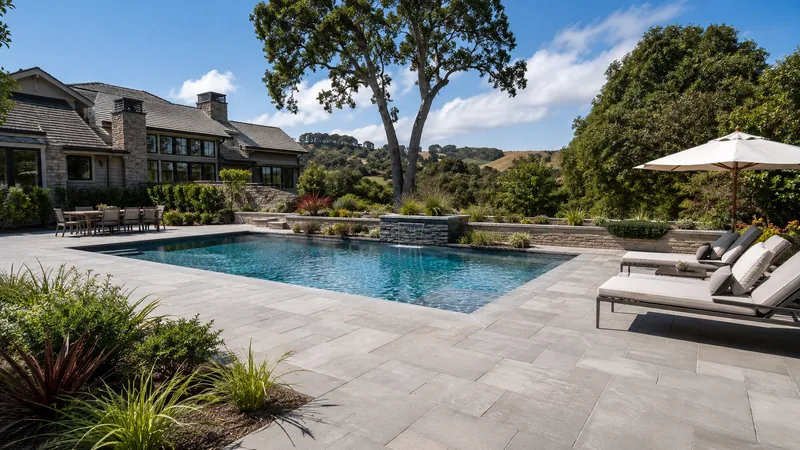 Pool deck with paver tiles